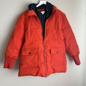 Sundance Puffer‎ Coat Jacket Womens Medium Bodil Orange Hooded Full Zip